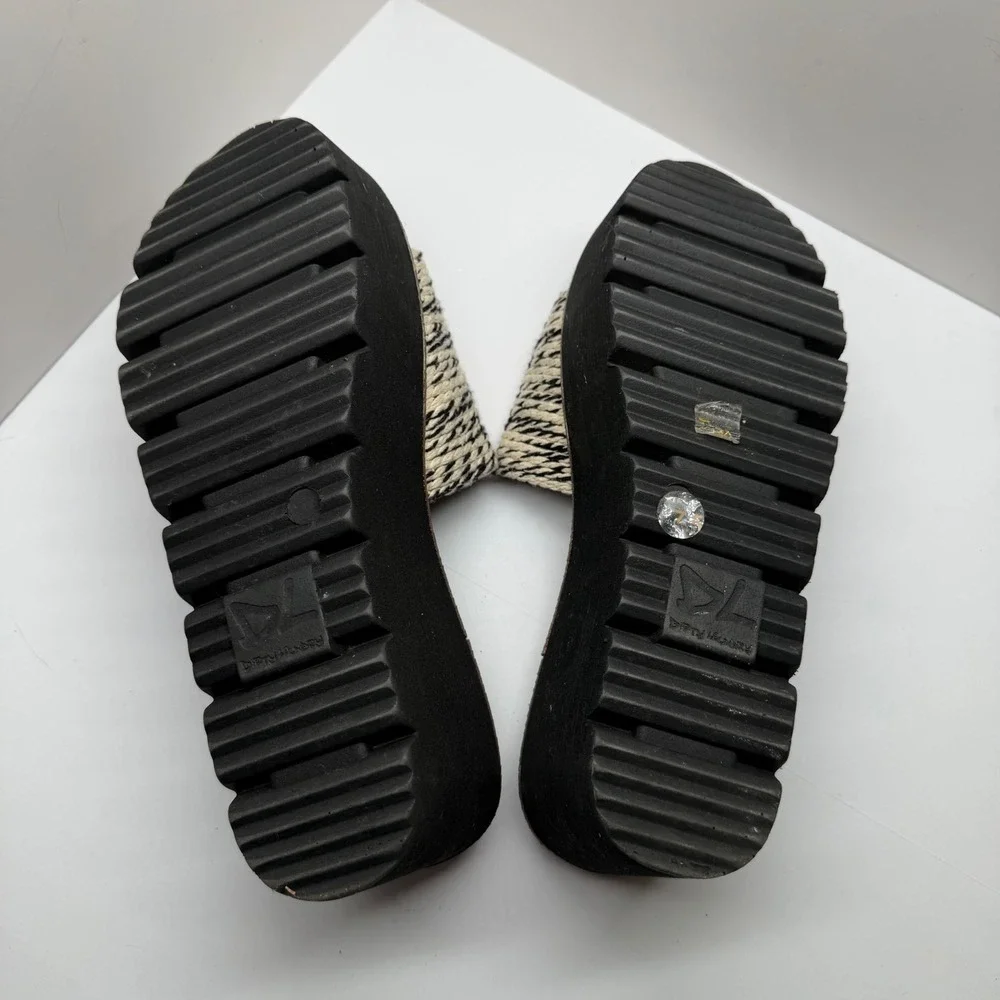 Dirty Laundry‎ Womens Platform Slide Sandals Black White Woven Strap Wedge 7.5